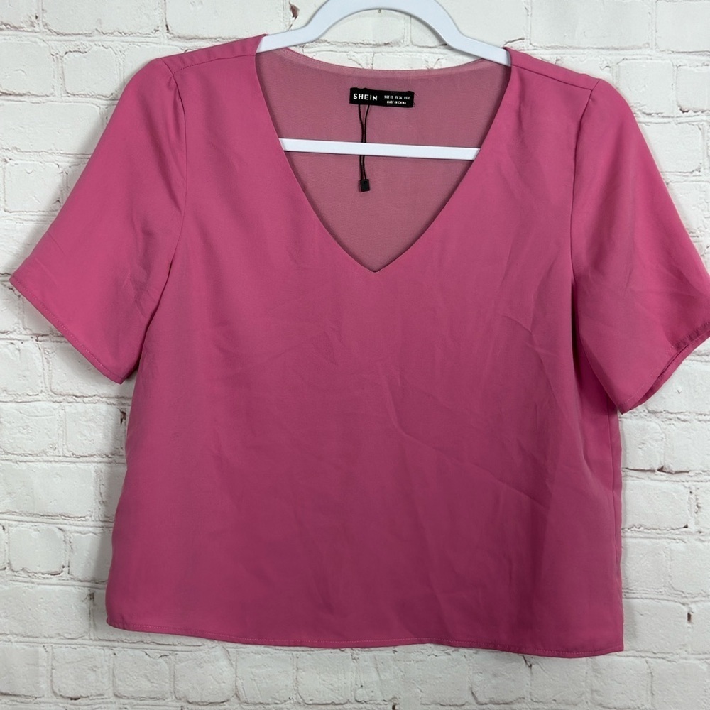 SHEIN Women's pink short sleeve V-neck‎ blouse sz XS, GUC